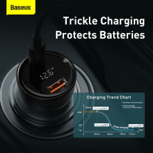Автомобільний зарядний пристрій Baseus Superme Digital Display QC 4.0+PD3.0 PPS 100W USB + Type-C 5A + Кабель Type-C to Type-C 100W 20V/5A 1м Чорний