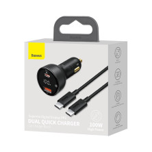 Автомобільний зарядний пристрій Baseus Superme Digital Display QC 4.0+PD3.0 PPS 100W USB + Type-C 5A + Кабель Type-C to Type-C 100W 20V/5A 1м Чорний