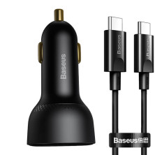 Автомобільний зарядний пристрій Baseus Superme Digital Display QC 4.0+PD3.0 PPS 100W USB + Type-C 5A + Кабель Type-C to Type-C 100W 20V/5A 1м Чорний