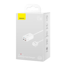 Сетевое зарядное устройство Baseus GaN3 Pro Desktop Fast Charger CN QC4.0+PD3.0 65W 2USB+2Type-C 3A + кабель Baseus Type-C to Type-C 100W 20V/5A 1м Белый