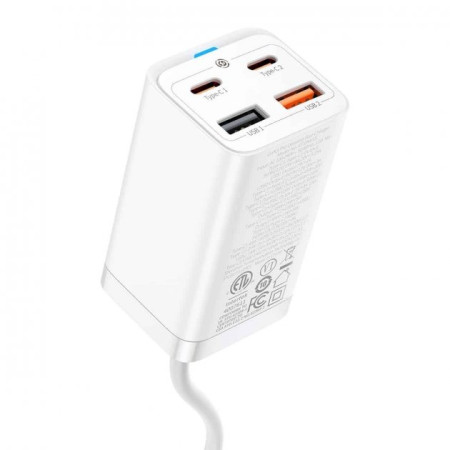 Сетевое зарядное устройство Baseus GaN3 Pro Desktop Fast Charger CN QC4.0+PD3.0 65W 2USB+2Type-C 3A + кабель Baseus Type-C to Type-C 100W 20V/5A 1м Белый