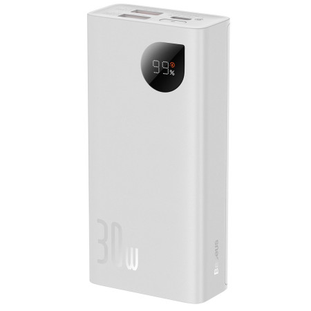 УМБ Baseus Adaman2 Digital Display 10000mAh 30W 5A з технологією QC3.0+PD3.0 2USB+Type-C + Кабель USB to Type-C Білий