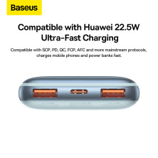 УМБ Baseus Bipow Pro Digital Display 10000mAh 22.5W 5A з технологією QC3.0+PD3.0 2USB+Type-C + Кабель USB to Type-C Блакитний