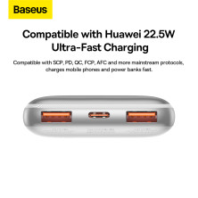 УМБ Baseus Bipow Pro Digital Display 10000mAh 22.5W 5A з технологією QC3.0+PD3.0 2USB+Type-C + Кабель USB to Type-C Білий