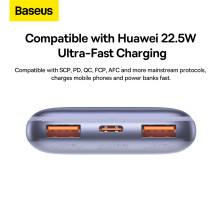 УМБ Baseus Bipow Pro Digital Display 10000mAh 22.5W 5A з технологією QC3.0+PD3.0 2USB+Type-C + Кабель USB to Type-C Фіолетовий