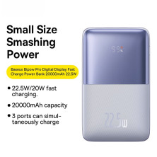 УМБ Baseus Bipow Pro Digital Display 20000mAh 22.5W 5A з технологією QC3.0+PD3.0 2USB+Type-C + Кабель USB to Type-C Фіолетовий
