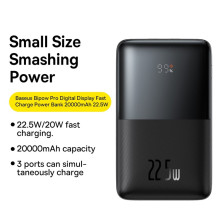 УМБ Baseus Bipow Pro Digital Display 20000mAh 22.5W 5A с технологией QC3.0+PD3.0 2USB+Type-C + Кабель USB to Type-C Черный