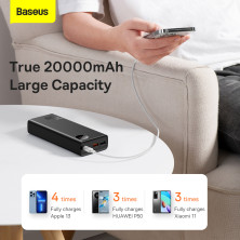 УМБ Baseus Adaman Metal Digital Display 20000mAh 30W 3A з технологією QC3.0+PD3.0 2USB+Type-C + Кабель Type-C to Type-C 60W Чорний