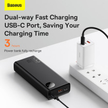 УМБ Baseus Adaman Metal Digital Display 20000mAh 30W 3A з технологією QC3.0+PD3.0 2USB+Type-C + Кабель Type-C to Type-C 60W Чорний