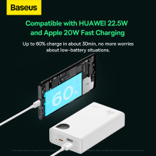 УМБ Baseus Adaman2 Digital Display 20000mAh 30W 5A з технологією QC3.0+PD3.0 VOOC 2USB+Type-C + Кабель USB to Type-C Білий