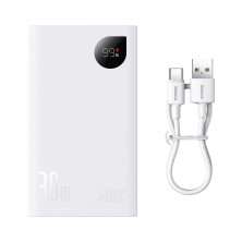 УМБ Baseus Adaman2 Digital Display 20000mAh 30W 5A з технологією QC3.0+PD3.0 VOOC 2USB+Type-C + Кабель USB to Type-C Білий