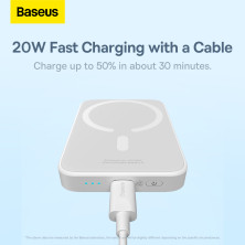 УМБ Baseus Magnetic Wireless 2in1 6000mAh 20W 2.4A QC3.0+PD3.0 з Бездротовою зарядкою Qi 15W Білий