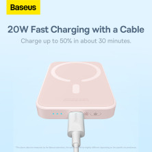 УМБ Baseus Magnetic Wireless 2in1 6000mAh 20W 2.4A QC3.0+PD3.0 з Бездротовою зарядкою Qi 15W Рожевий