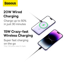 УМБ Baseus Magnetic Bracket 3in1 10000mAh 20W 3A QC3.0+PD3.0 з Бездротовою зарядкою Qi 15W Фіолетовий