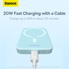 УМБ Baseus Magnetic Wireless 2in1 6000mAh 20W 2.4A QC3.0+PD3.0 з Бездротовою зарядкою Qi 15W Блакитний