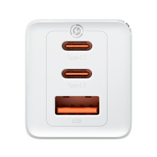 Сетевое зарядное устройство Baseus GaN5 Pro Fast Charger QC4.0+PD3.0 65W USB+2Type-C 3A + кабель Baseus Type-C to Type-C 100W 20V/5A 1м Белый