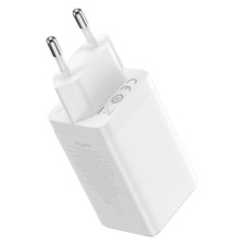 Сетевое зарядное устройство Baseus GaN5 Pro Fast Charger QC4.0+PD3.0 65W USB+2Type-C 3A + кабель Baseus Type-C to Type-C 100W 20V/5A 1м Белый