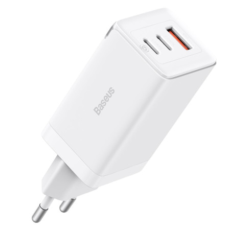 Сетевое зарядное устройство Baseus GaN5 Pro Fast Charger QC4.0+PD3.0 65W USB+2Type-C 3A + кабель Baseus Type-C to Type-C 100W 20V/5A 1м Белый