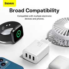Сетевое зарядное устройство Baseus Compact Charger 3USB 3.4A 17W Белый