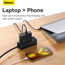 Сетевое зарядное устройство Baseus GaN5 Pro Fast Charger QC4.0+PD3.0 100W USB+Type-C 5A + кабель Baseus Type-C to Type-C 100W 20V/5A 1м Черный