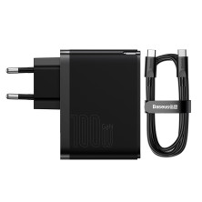 Сетевое зарядное устройство Baseus GaN5 Pro Fast Charger QC4.0+PD3.0 100W USB+Type-C 5A + кабель Baseus Type-C to Type-C 100W 20V/5A 1м Черный