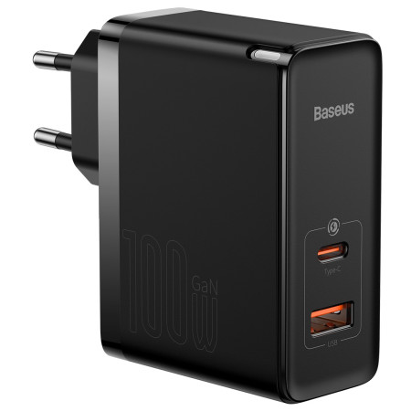 Сетевое зарядное устройство Baseus GaN5 Pro Fast Charger QC4.0+PD3.0 100W USB+Type-C 5A + кабель Baseus Type-C to Type-C 100W 20V/5A 1м Черный