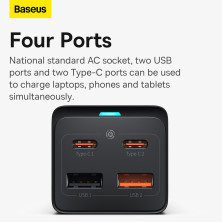 Сетевое зарядное устройство Baseus GaN3 Pro PowerStrip Fast Charger QC4.0+PD3.0 65W AC+2USB+2Type-C 3A + кабель Baseus Type-C to Type-C 100W 20V/5A 1м Черный