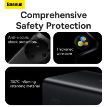 Сетевое зарядное устройство Baseus GaN3 Pro PowerStrip Fast Charger QC4.0+PD3.0 65W AC+2USB+2Type-C 3A + кабель Baseus Type-C to Type-C 100W 20V/5A 1м Черный