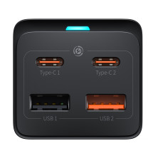 Сетевое зарядное устройство Baseus GaN3 Pro PowerStrip Fast Charger QC4.0+PD3.0 65W AC+2USB+2Type-C 3A + кабель Baseus Type-C to Type-C 100W 20V/5A 1м Черный