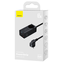 Сетевое зарядное устройство Baseus GaN3 Pro PowerStrip Fast Charger QC4.0+PD3.0 65W AC+2USB+2Type-C 3A + кабель Baseus Type-C to Type-C 100W 20V/5A 1м Черный