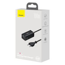 Мережевий зарядний пристрій Baseus GaN3 Pro Desktop Fast Charger QC4.0+PD3.0 100W 2USB+2Type-C 5A + кабель Baseus Type-C to Type-C 100W 20V/5A 1м Чорний