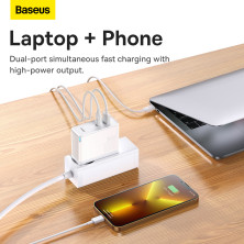 Мережевий зарядний пристрій Baseus GaN5 Pro Fast Charger QC4.0+PD3.0 100W USB+Type-C 5A + кабель Baseus Type-C to Type-C 100W 20V/5A 1м Білий