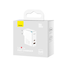 Мережевий зарядний пристрій Baseus GaN5 Pro Fast Charger QC4.0+PD3.0 100W USB+Type-C 5A + кабель Baseus Type-C to Type-C 100W 20V/5A 1м Білий