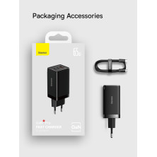 Сетевое зарядное устройство Baseus GaN5 Pro Fast Charger QC4.0+PD3.0 65W USB+2Type-C 3A + кабель Baseus Type-C to Type-C 100W 20V/5A 1м Черный