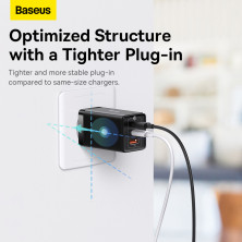 Сетевое зарядное устройство Baseus GaN5 Pro Fast Charger QC4.0+PD3.0 65W USB+2Type-C 3A + кабель Baseus Type-C to Type-C 100W 20V/5A 1м Черный