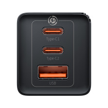 Сетевое зарядное устройство Baseus GaN5 Pro Fast Charger QC4.0+PD3.0 65W USB+2Type-C 3A + кабель Baseus Type-C to Type-C 100W 20V/5A 1м Черный