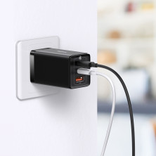 Сетевое зарядное устройство Baseus GaN5 Pro Fast Charger QC4.0+PD3.0 65W USB+2Type-C 3A + кабель Baseus Type-C to Type-C 100W 20V/5A 1м Черный