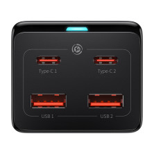 Сетевое зарядное устройство Baseus GaN3 Pro PowerStrip Fast Charger QC4.0+PD3.0 100W AC+2USB+2Type-C 5A + кабель Baseus Type-C to Type-C 100W 20V/5A 1м Черный
