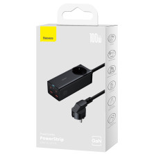 Сетевое зарядное устройство Baseus GaN3 Pro PowerStrip Fast Charger QC4.0+PD3.0 100W AC+2USB+2Type-C 5A + кабель Baseus Type-C to Type-C 100W 20V/5A 1м Черный