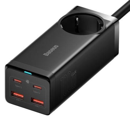 Сетевое зарядное устройство Baseus GaN3 Pro PowerStrip Fast Charger QC4.0+PD3.0 100W AC+2USB+2Type-C 5A + кабель Baseus Type-C to Type-C 100W 20V/5A 1м Черный