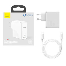Сетевое зарядное устройство Baseus GaN2 Fast Charger QC5.0+PD3.0 100W Type-C 5A + кабель Baseus Type-C to Type-C 100W 20V/5A 1.5м Белый