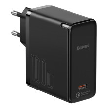Мережевий зарядний пристрій Baseus GaN2 Fast Charger QC5.0+PD3.0 100W Type-C 5A + кабель Baseus Type-C to Type-C 100W 20V/5A 1.5м Чорний