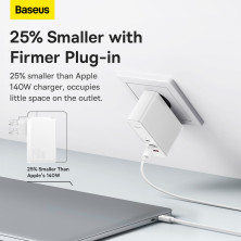 Сетевое зарядное устройство Baseus GaN5 Pro Fast Charger QC4.0+PD3.1 140W USB+2Type-C 5A + кабель Baseus Type-C to Type-C 240W 48V/5A 1м Белый