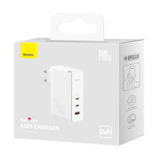 Сетевое зарядное устройство Baseus GaN5 Pro Fast Charger QC4.0+PD3.1 140W USB+2Type-C 5A + кабель Baseus Type-C to Type-C 240W 48V/5A 1м Белый