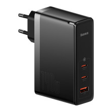 Мережевий зарядний пристрій Baseus GaN5 Pro Fast Charger QC4.0+PD3.1 140W USB+2Type-C 5A + кабель Baseus Type-C to Type-C 240W 48V/5A 1м Чорний