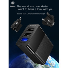 Мережевий зарядний пристрій Baseus Duke Universal Travel Adapter 3USB 3.4A Універсальний Чорний