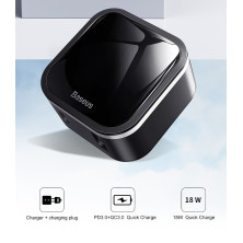 Мережевий зарядний пристрій Baseus Removable 2in1 Universal Travel Adapter QC3.0+PD3.0 18W USB+Type-C 3A Універсальний Чорний