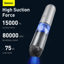 Аккумуляторный пылесос Baseus A3 Car Vacuum Cleaner 135 Вт 15000 Па Серебристый