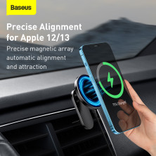Бездротовий автомобільний зарядний пристрій Baseus Big Energy Car Mount Wireless Charger з функцією MagSafe і технологією Qi 15W Чорний