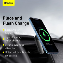 Бездротовий автомобільний зарядний пристрій Baseus Big Energy Car Mount Wireless Charger з функцією MagSafe і технологією Qi 15W Чорний